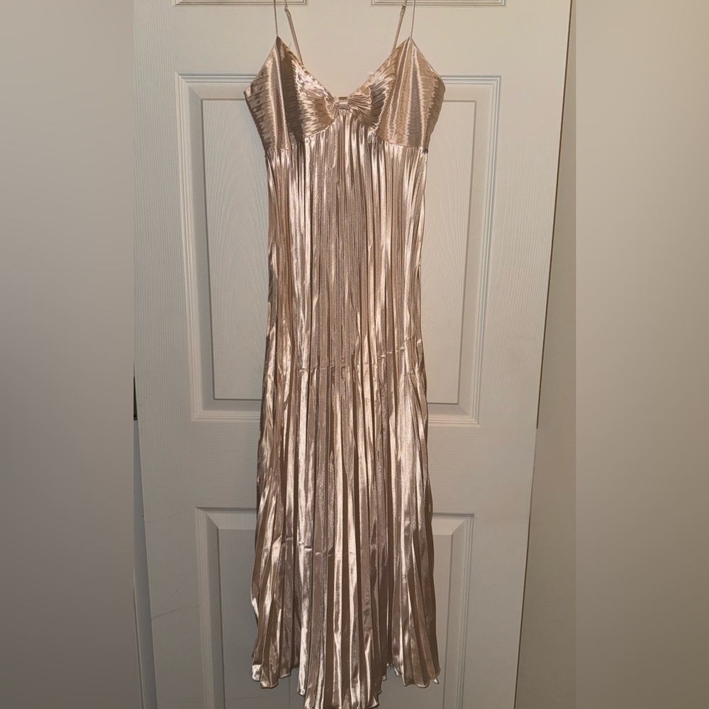 Elegant Metallic Pleated Maxi Dress, BEAUTIFUL, SP, Vintage